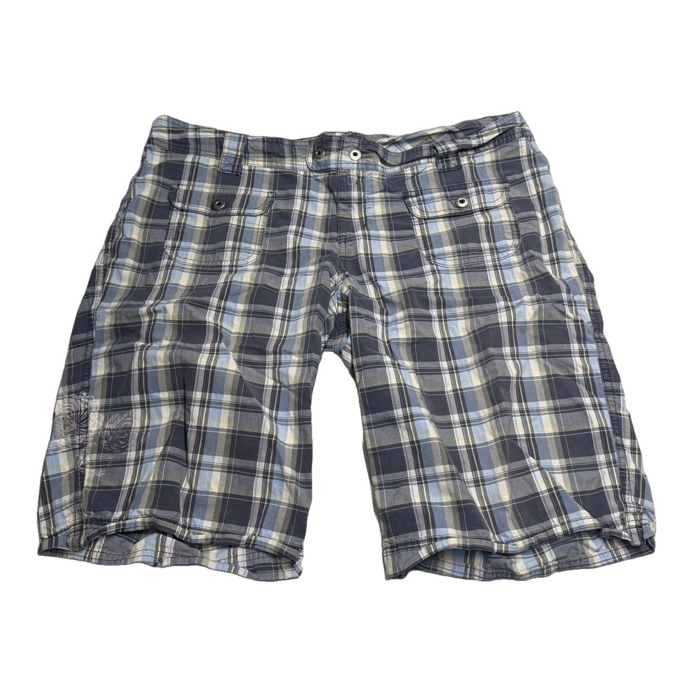 Columbia Mens Cargo Shorts Size 40 Blue Plaid Cotton